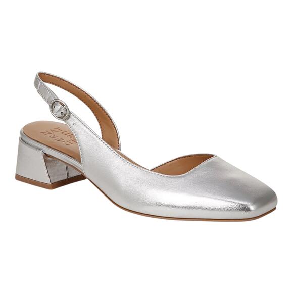 Naturalizer Womens Jayla Slingback Mid Heel Square Toe Pumps Silver Size 8 1/2 W - Picture 1 of 4